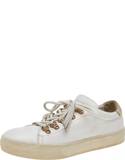 Tod's White Leather Tassel Trim Low Top Sneaker