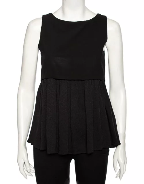 Balenciaga Black Textured Silk Contrast Overlay Detailed Sleeveless Mini Dress