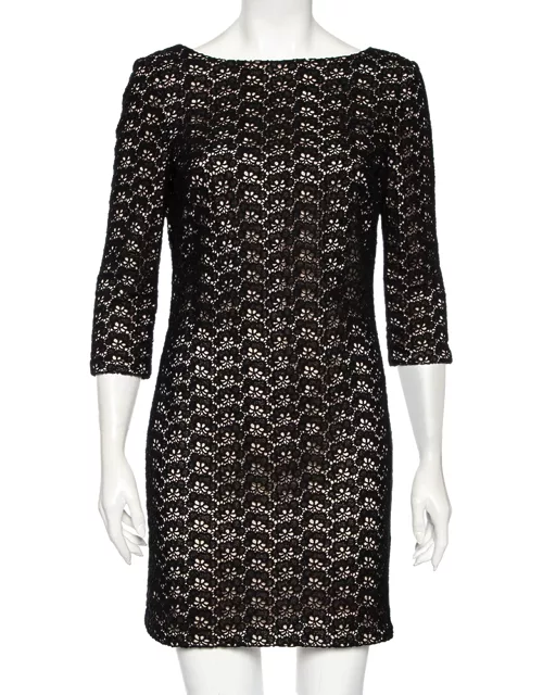Diane von Furstenberg Black Floral Pattern Cutout Lace Dress