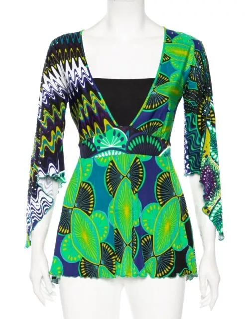 M Missoni Green Abstract Printed Jersey Embellished Detail Tunic