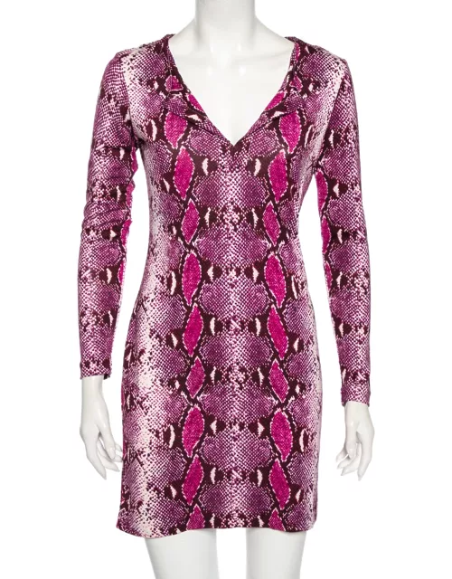 Diane von Furstenberg Purple Animal Print Silk Reina Long Sleeve Dress
