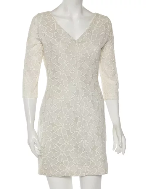 Diane Von Furstenberg Pale Grey & Cream Floral Embroidered Silk Sarita Dress