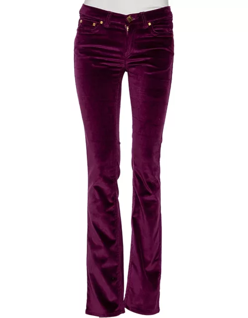 Roberto Cavalli Purple Velvet Buttoned Pants
