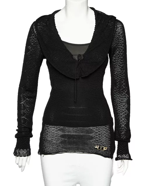 Just Cavalli Black Perforated Knit Top