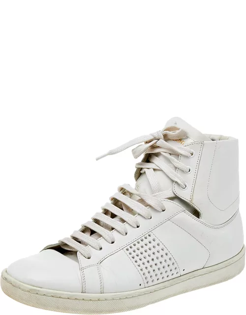 Saint Laurent White Leather Signature Court Classic SL/01H High Top Sneaker