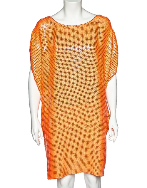 Diane Von Furstenberg Neon Orange Sequin Embellished Silk Kei Tunic