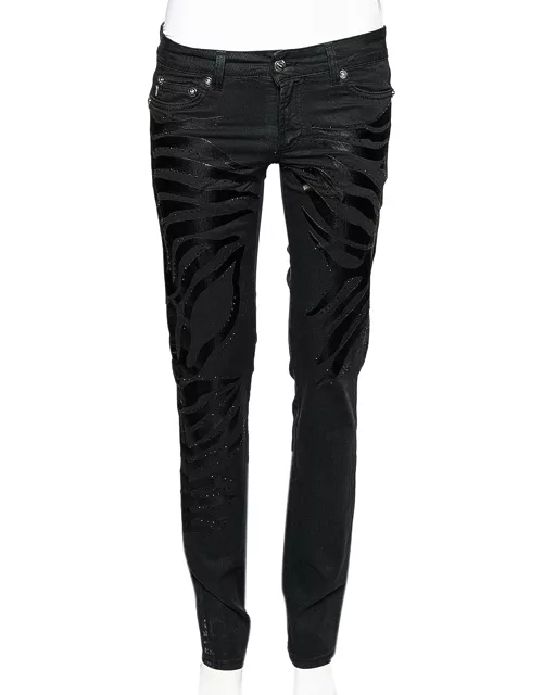 Just Cavalli Black Denim Crystal Embellished Slim Fit Jeans