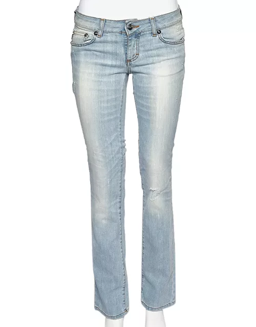 Just Cavalli Blue Denim Distressed Straight Fit Jeans