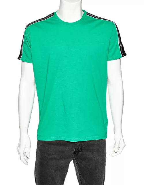 Givenchy Green Cotton Contrast Logo Tape Detail Regular Fit T-Shirt