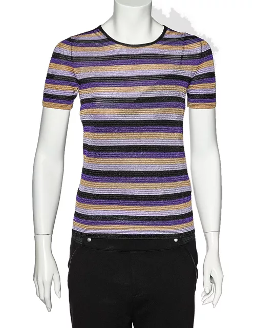 Just Cavalli Multicolor Striped Lurex Knit Crewneck T-Shirt