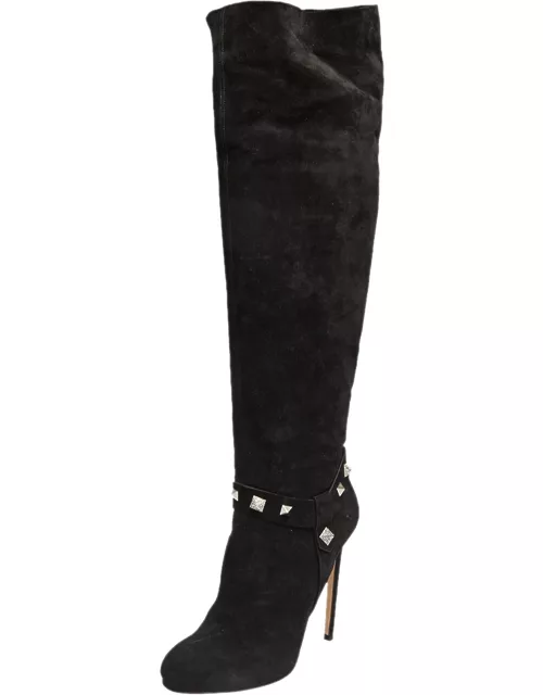 Le Silla Black Suede Studded Knee Length Boot