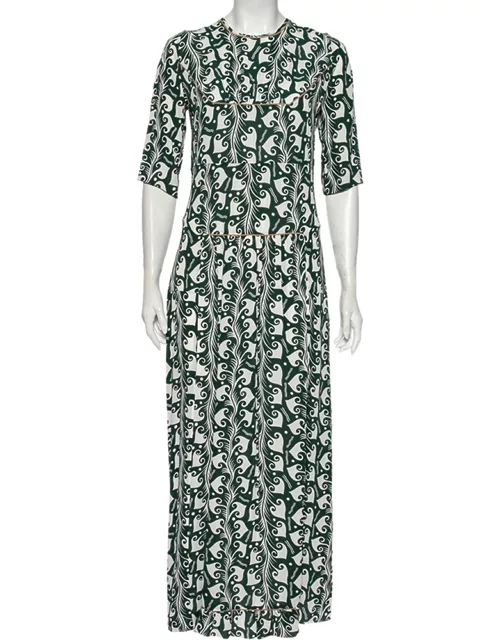 Marni Green Printed Crepe Pleated Front Detailed Maxi Dress
