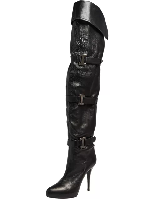 Le Silla Black Leather Studded Knee Length Boot