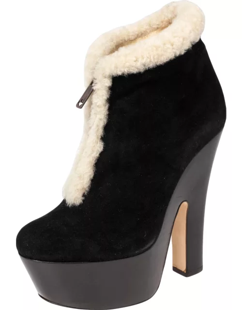Dsquared2 Black/White Suede And Shearling Zip Platform Ankle Boot