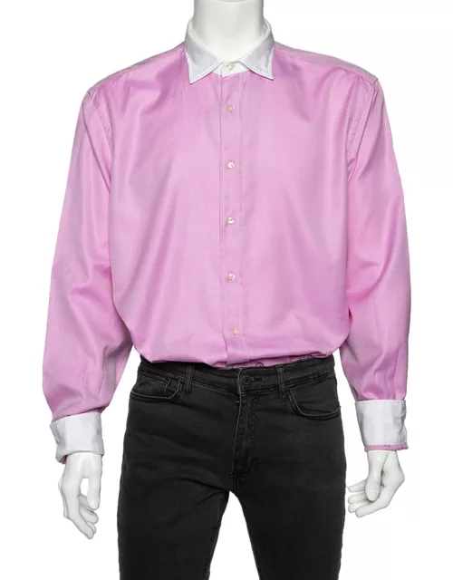 Etro Pink Cotton Contrast Detail Button Front Shirt