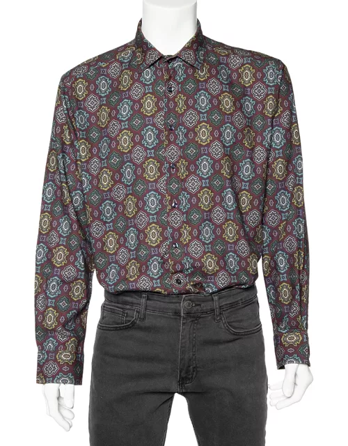 Etro Maroon Printed Cotton Blend Button Front Shirt