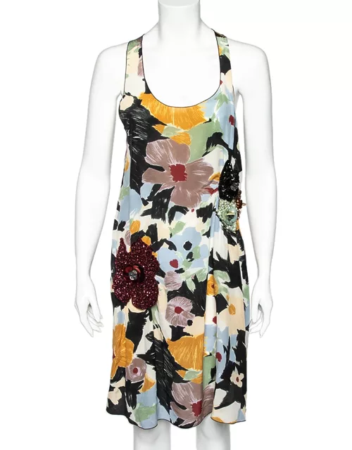M Missoni Multicolor Floral Printed Silk Sequin Embellished Shift Dress