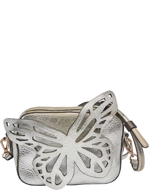 Sophia Webster Silver Leather Flossy Butterfly Camera Crossbody Bag