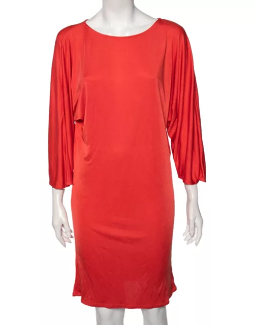 Ralph Lauren Coral Orange Silk Scoop Neck Detail Shift Dress