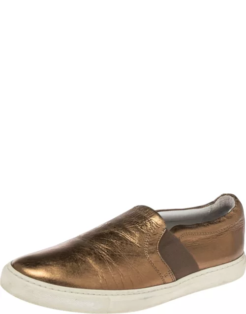 Lanvin Metallic Gold Leather Slip On Sneaker