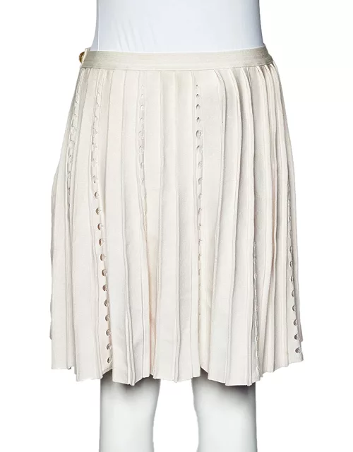 Chanel Light Pink Perforated Knit Faux Wrap Skirt