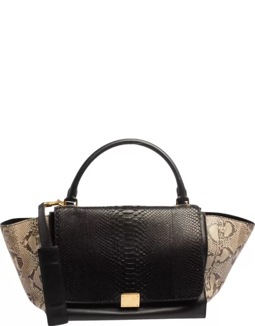 Celine Tri Color Leather and Python Medium Trapeze Top Handle Bag