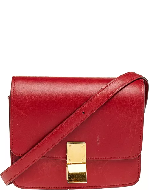 Celine Red Leather Small Classic Box Flap Bag
