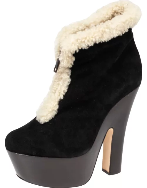 Dsquared2 Black Suede and Shearling Zip Platform Ankle Boot