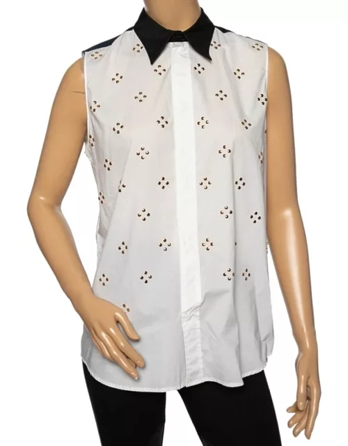 Marni White Embellished Poplin Contrast Collar & Yoke Detailed Sleeveless Shirt