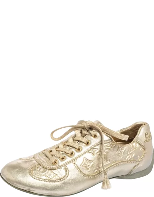 Louis Vuitton Metallic Gold Monogram Embossed Leather Trainers Sneaker