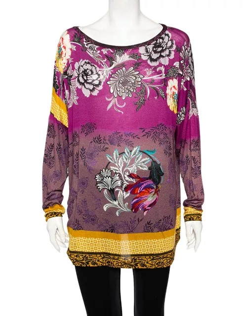 Etro Multicolored Floral Printed Knit Long Sleeve Top