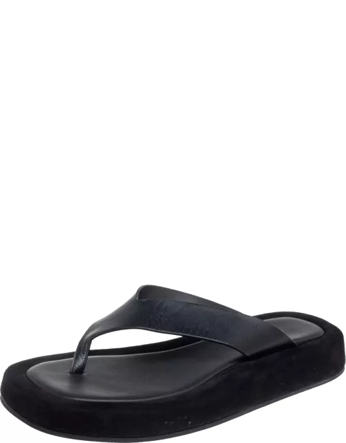 The Row Black Leather Ginza Thong Sandal