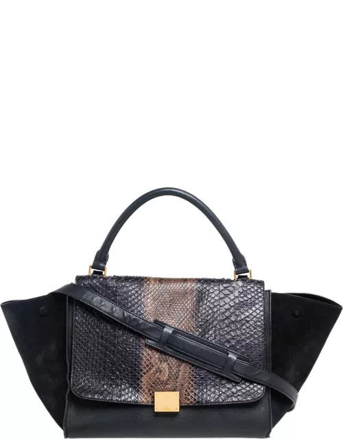 Celine Black/Brown Python and Leather Medium Trapeze Bag