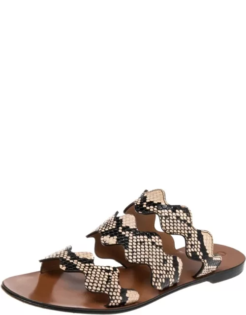 Chloe Two Tone Python Embossed Leather Lauren Strappy Flat Sandal