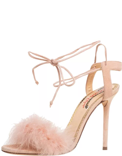 Charlotte Olympia Beige Suede And Feather Embellished Salsa Sandal