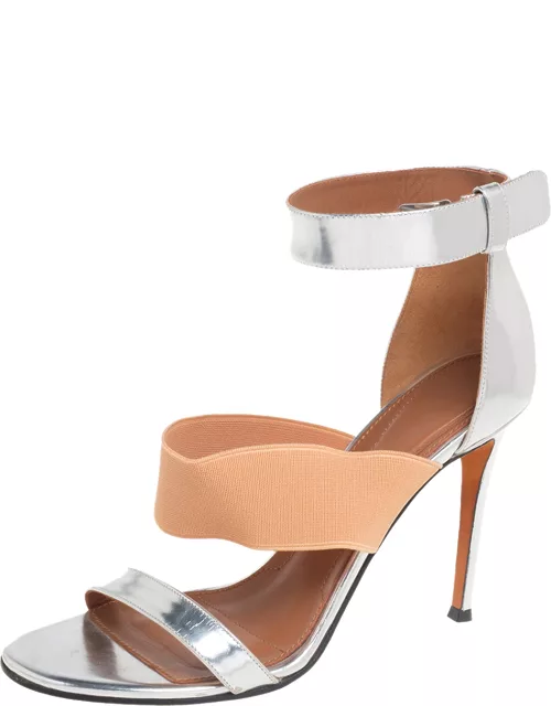 Givenchy Silver Foil Leather And Fabric Ankle Cuff Sandal