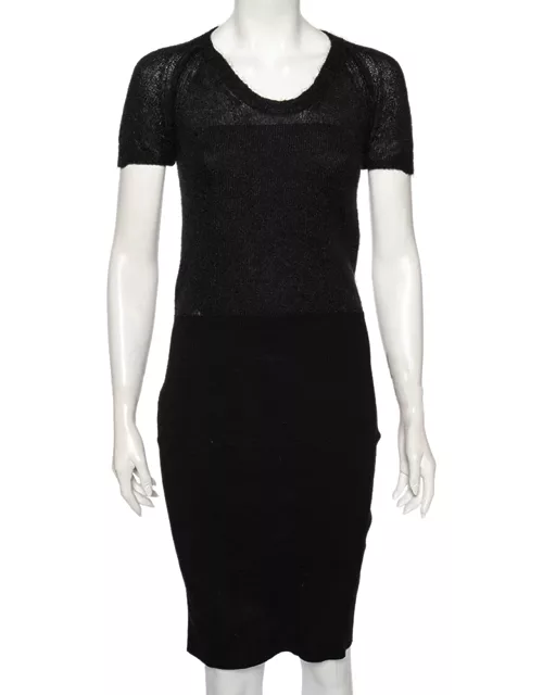 Dolce & Gabbana Black Wool And Knit Bodycon Skirt Detailed Midi Dress