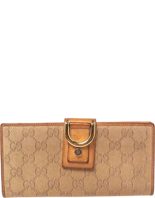 Gucci Metallic Beige GG Canvas and Leather D Ring Continental Wallet