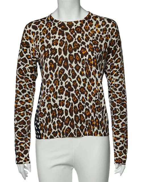 Stella McCartney White Leopard And Check Print Wool Long Sleeve Sweater