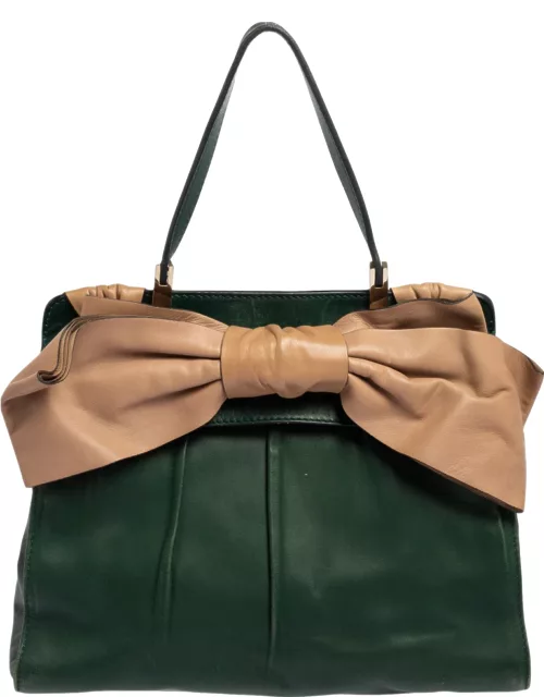 Valentino Green/Beige Leather Aphrodite Bow Bag
