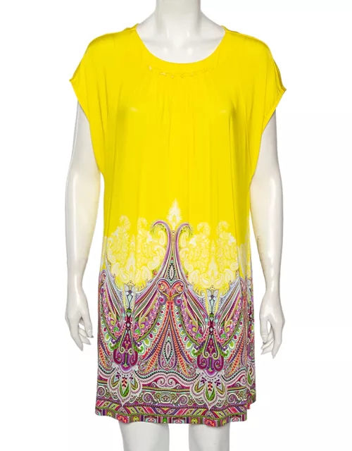 Etro Yellow/Paisley Printed Jersey Gathered Yoke Detailed Dress M/
