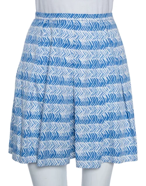 Weekend Max Mara White/Blue Printed Cotton Pleated Mini Skirt