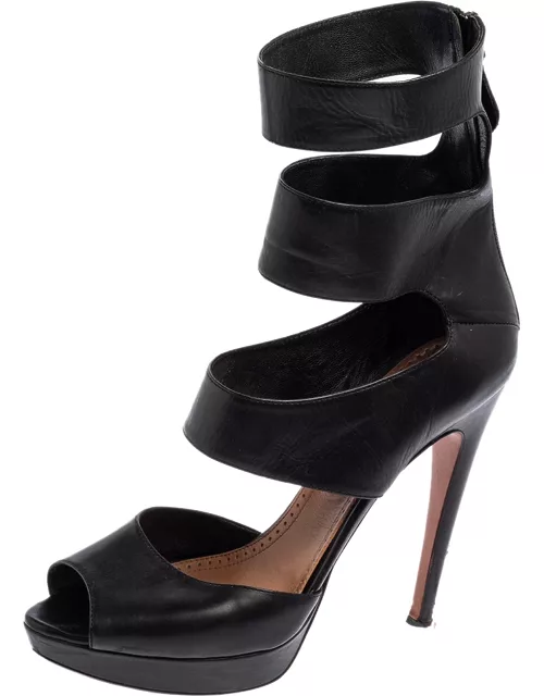 Alaia Black Leather Open Toe Platform Gladiator Sandal