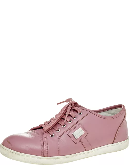 Dolce & Gabbana Pink Leather Low Top Sneaker
