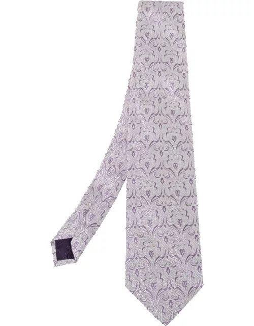 Versace White & Purple Jacquard Silk Tie