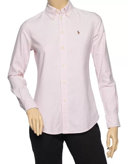 Ralph Lauren Pink-White Striped Cotton Custom Fit Shirt