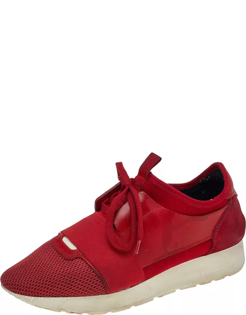 Balenciaga Red Mesh And Leather Race Runner Low Top Sneaker