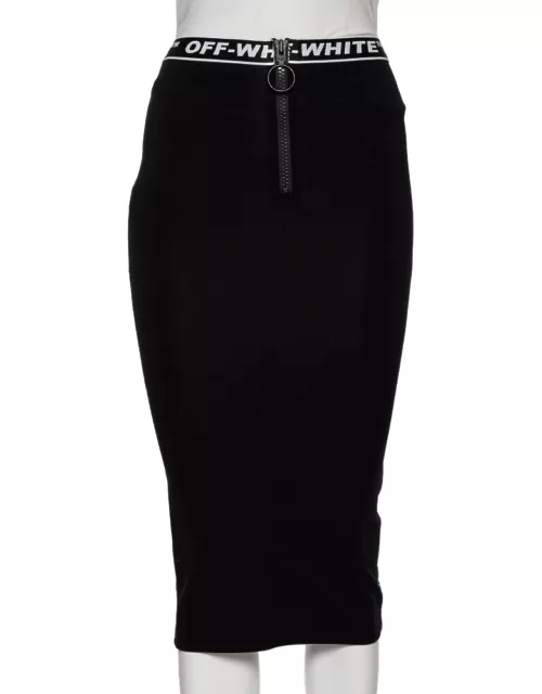Off-White Black Perforated Lycra Logo Trimmed Midi Skirt XS (IT 36)