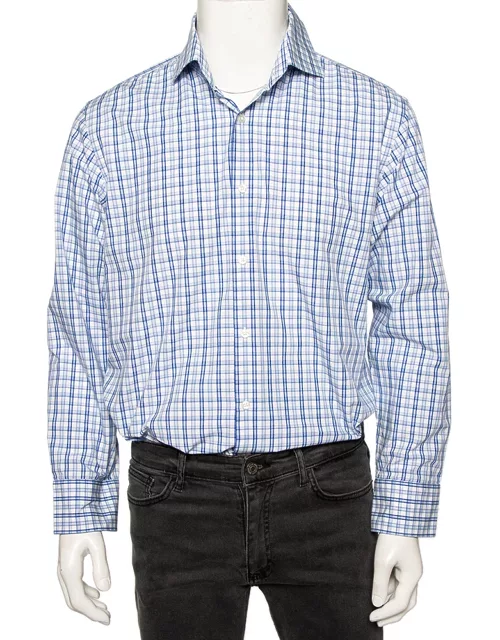 Boss By Hugo Boss Blue Checkered Cotton Button Front Regular Fit Shirt