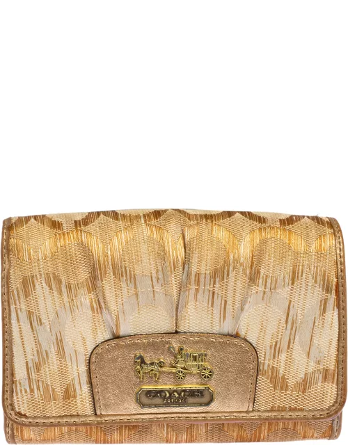 Coach Gold Ombre Signature Op Art Canvas And Leather Compact Wallet